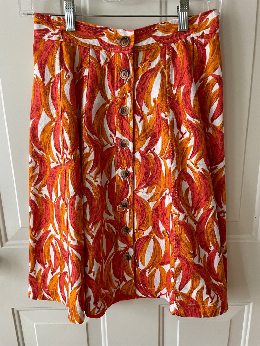 Anthropology Maeve Button -Front A-Skirt in Orange Print Size 0P Summer